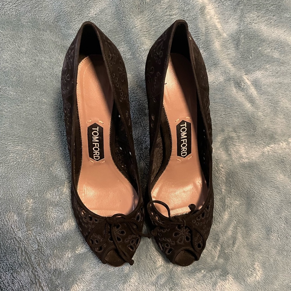 Tom Ford black eyelet heels